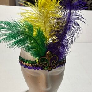 Mardi Gras Colorful Feather Headband with Fleur-de-lis